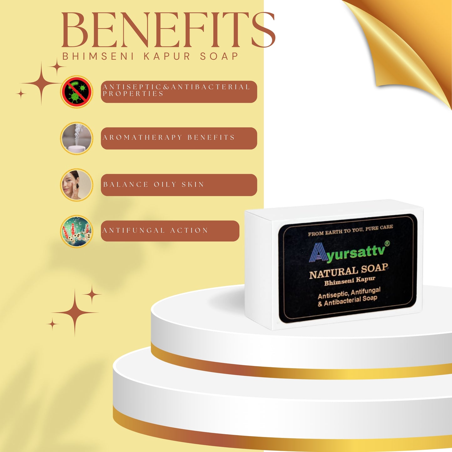 Ayursattv Natural Handmade Herbal Soap With Real Bhimseni Kapoor