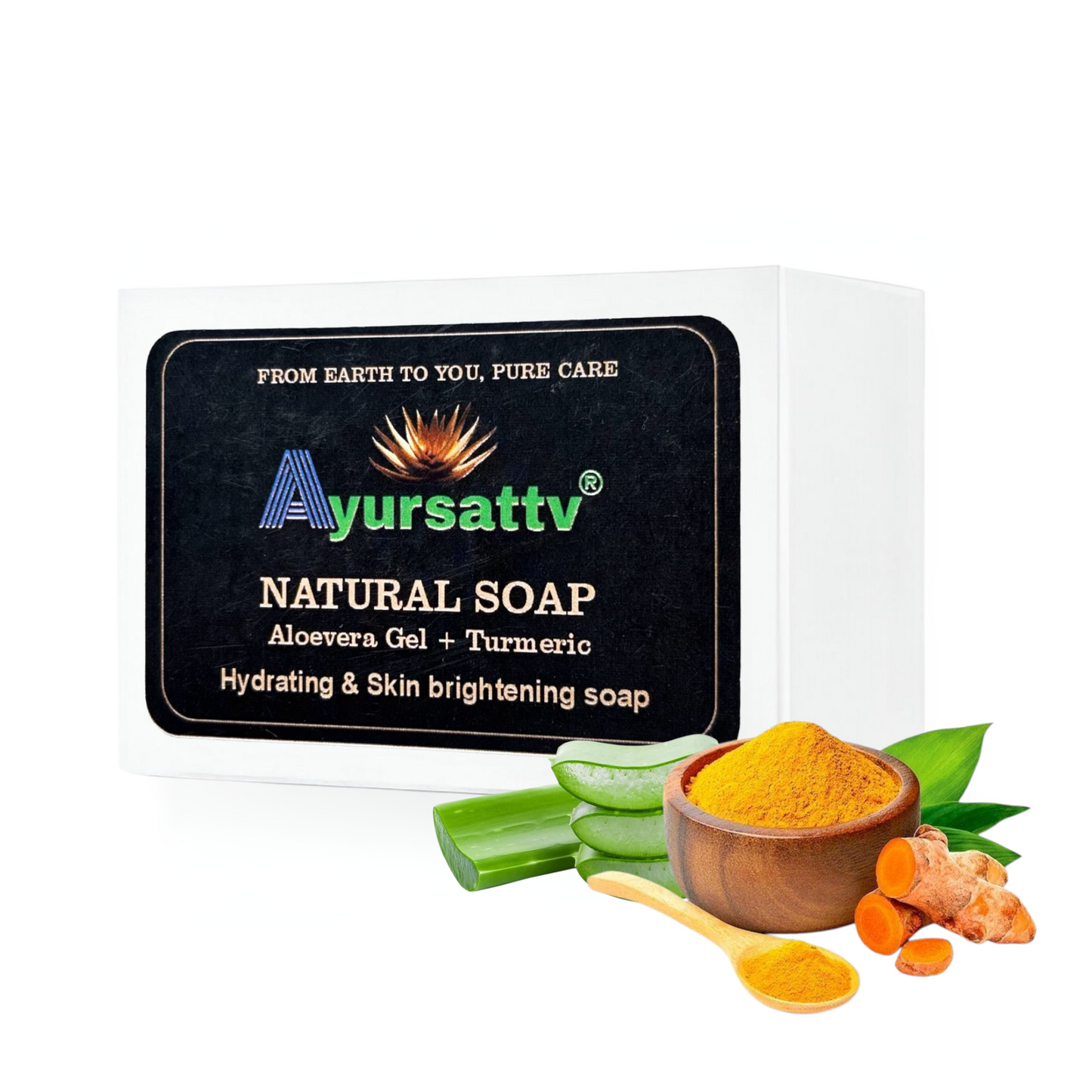 Ayursattv Aloe Vera & Turmeric Ayurvedic Soap – Herbal Brightening & Healing Soap Bar – Fights Acne, Hydrates, Reduces Blemishes –Sulfate & Paraben Free – Gentle for All Skin Types – 100g Each
