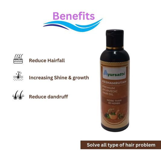 Ayursattv Keshamrutam Plus Hair Oil for Men & Women || Hair Fall Control and Hair Growth with Coldpress Coconut oil || Rosemary || Bhringraj || Amala || Almond || Hair Growth Oil -100 ml||