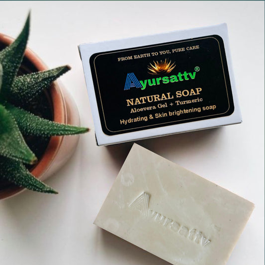 Ayursattv Aloe Vera & Turmeric Ayurvedic Soap – Herbal Brightening & Healing Soap Bar – Fights Acne, Hydrates, Reduces Blemishes –Sulfate & Paraben Free – Gentle for All Skin Types – 100g Each (Pack of 5) [100g x 5, 500g ]
