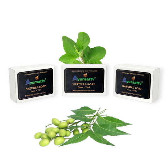 Ayursattv Neem Tulsi Natural Soap – Pack of 3 | 100% Handmade Ayurvedic Bathing Bars | Anti-Acne, Oil Control & Skin Detox | For Oily, Sensitive & Acne-Prone Skin | Herbal Face & Body Soap | Paraben & Sulfate Free | 100g Each [100*3] [300GM]