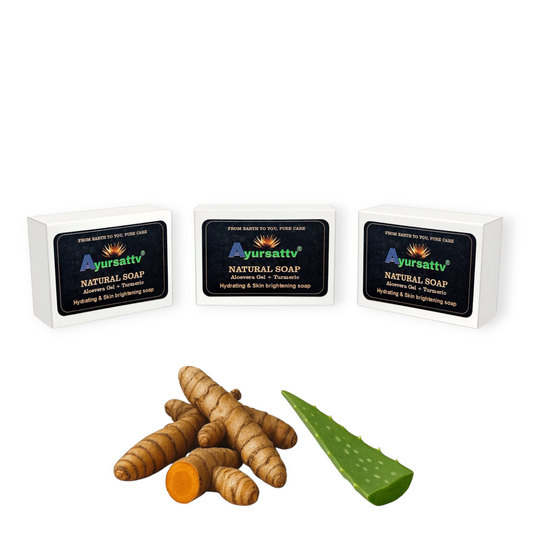 Ayursattv Aloe Vera & Turmeric Ayurvedic Soap – Herbal Brightening & Healing Soap Bar – Fights Acne, Hydrates, Reduces Blemishes –Sulfate & Paraben Free – Gentle for All Skin Types – 100g Each (Pack of 3) [100g x 3, 300g ]