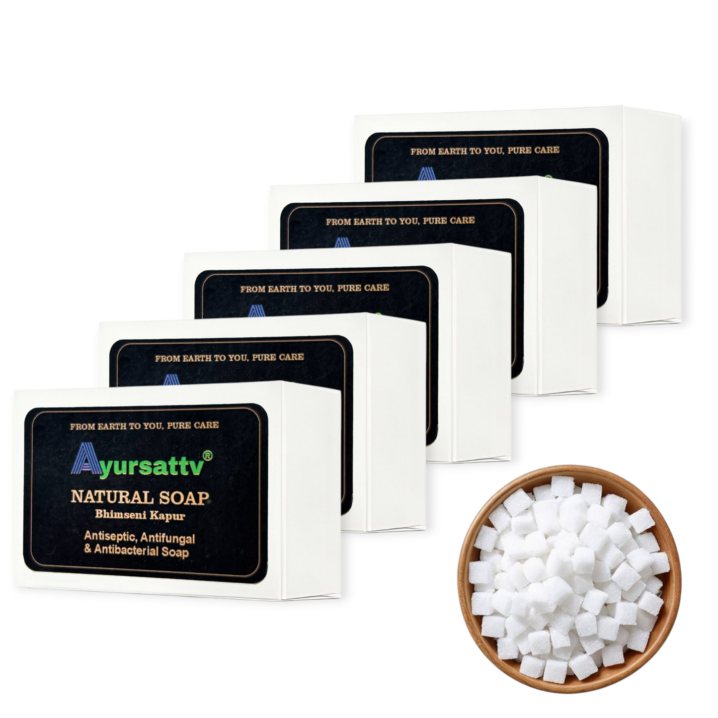 Ayursattv Natural Handmade Herbal Soap With Real Bhimseni Kapoor For All Skin Type Antiseptic, antifungal & antibacterial soap, bhimseni kapur soap(pack of 5) [100 * 5] [500GM]