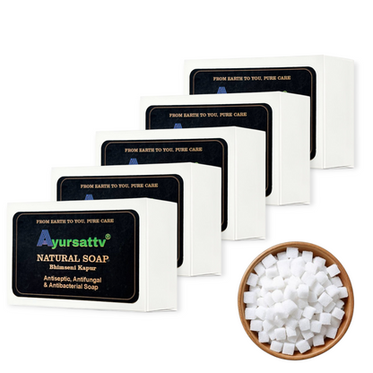 Ayursattv Natural Handmade Herbal Soap With Real Bhimseni Kapoor For All Skin Type Antiseptic, antifungal & antibacterial soap, bhimseni kapur soap(pack of 5) [100 * 5] [500GM]