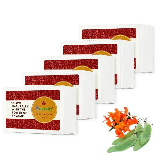 AyurSattv Kesuda Soap – Natural Glow with Palash Extracts – Revitalize Your Skin with Ayurvedic Care & Freshness! pack of 5 [100 * 5] 500GM