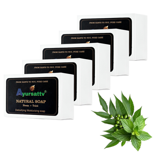 Ayursattv Neem Tulsi Natural Soap – Pack of 5 | 100% Handmade Ayurvedic Bathing Bars | Anti-Acne, Oil Control & Skin Detox | For Oily, Sensitive & Acne-Prone Skin | Herbal Face & Body Soap | Paraben & Sulfate Free | 100g Each [100*5] [500GM]